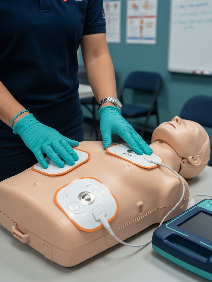 AED device training in emergency preparedness class